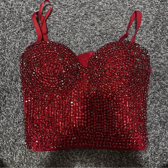 Red Sequin Sweetheart corset Top - Picture 2 of 4